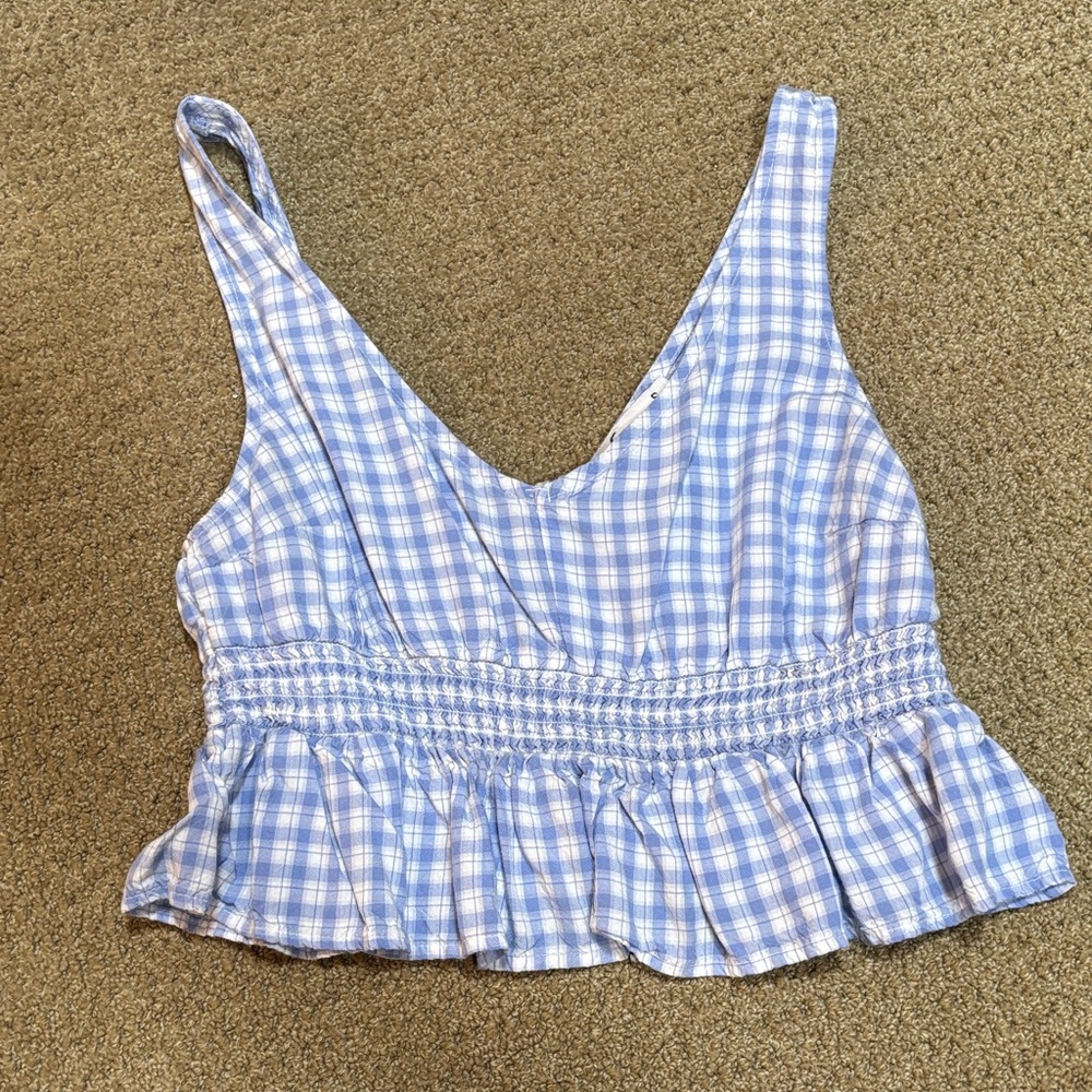 Hollister Light Blue Checkered Tank Top